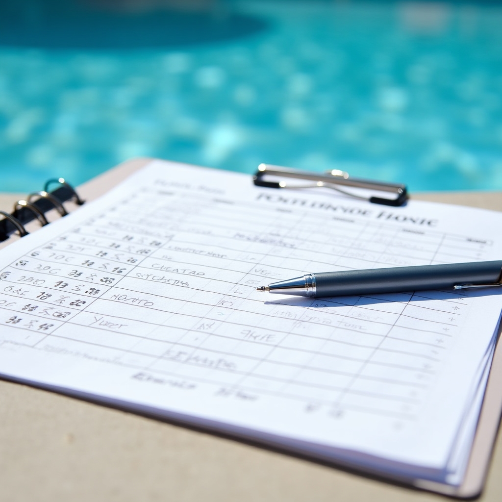 Libro de registro de piscina pública con anotaciones diarias